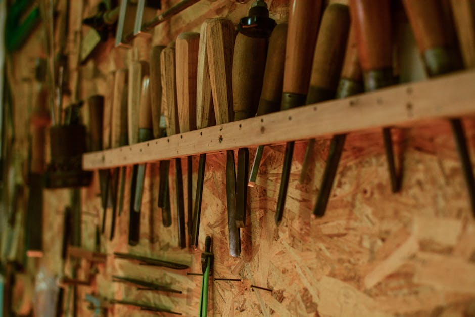 Woodworking tools in a custom cabinet workshop